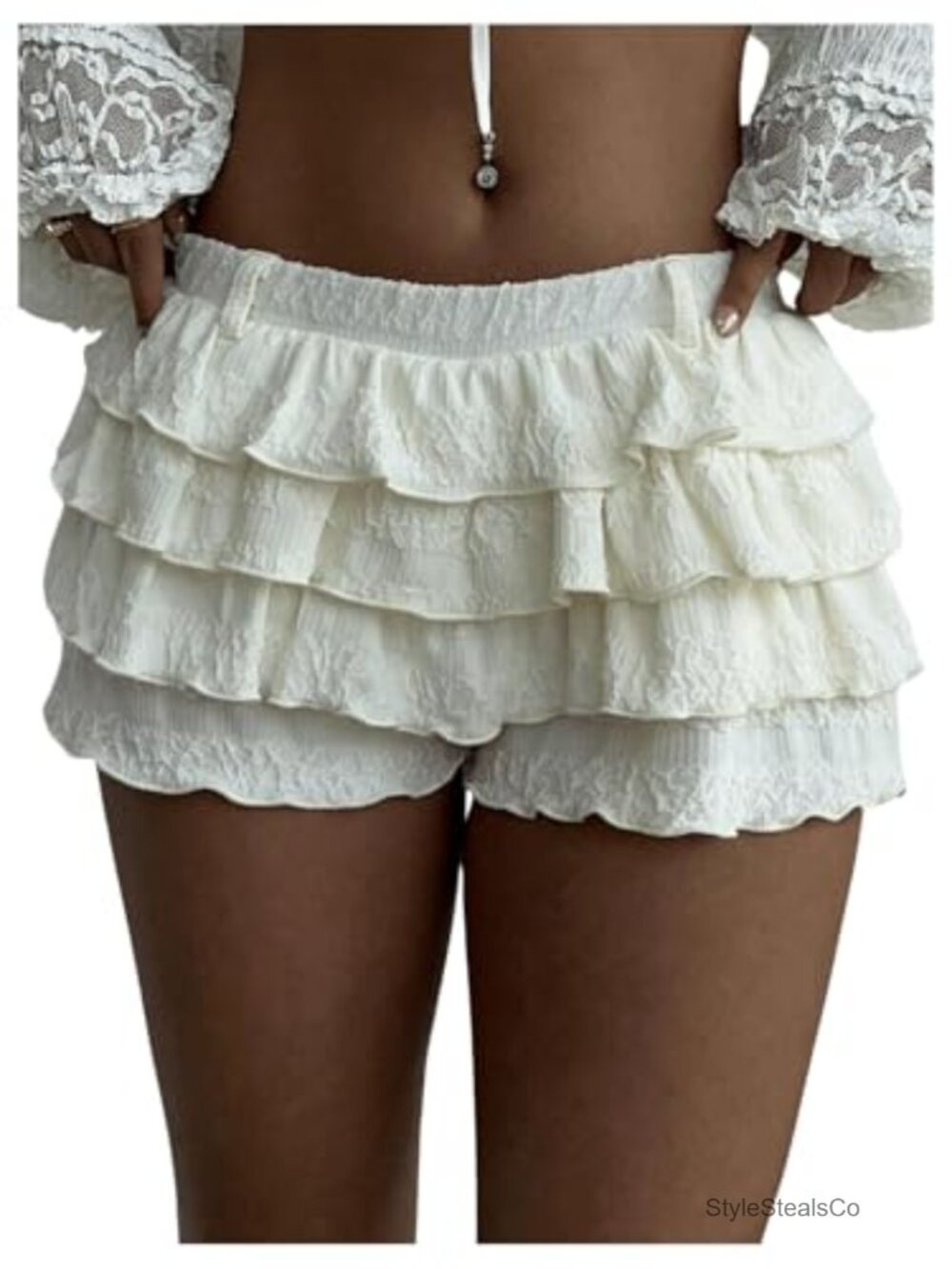 Women's Y2K Ruffle Hem Tiered Bloomer Shorts Elastic Waist Lounge
